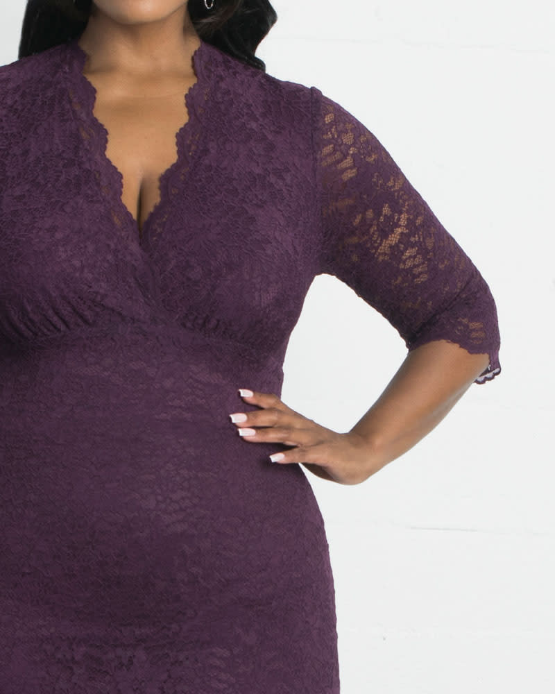 Plus Size Scalloped Boudoir Lace Dress PLUM